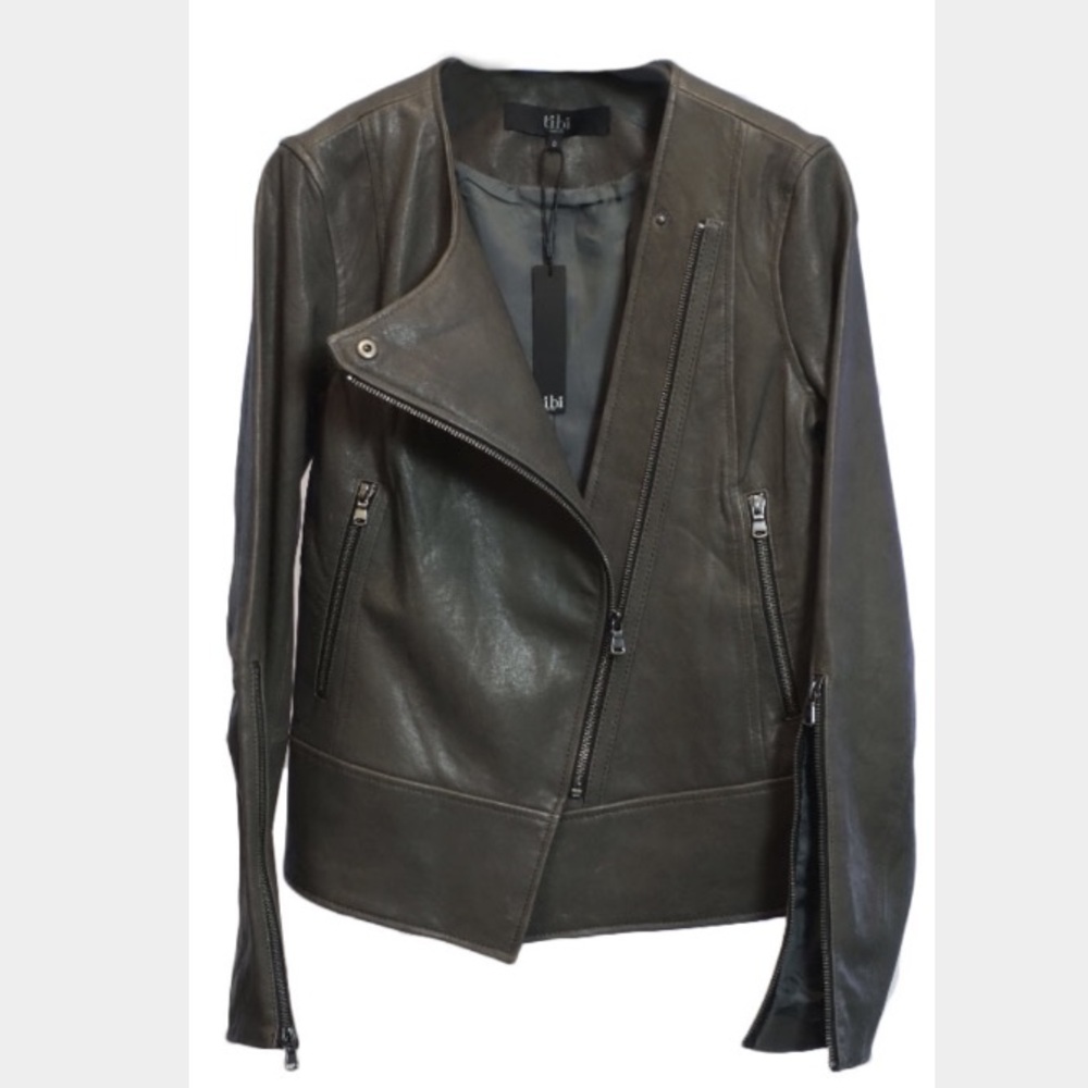 Tibi Olive Leather Jacket